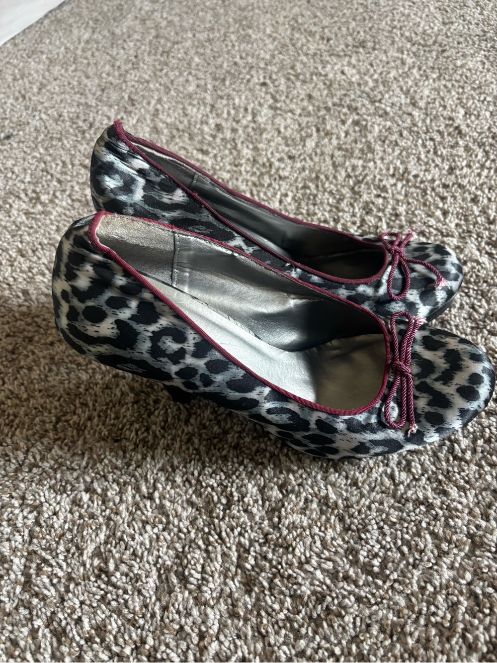 Madden Girl Black & Gray Leopard Print Heels with Burgundy Trim